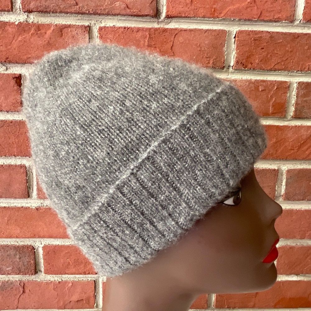 Dark Grey 100% Cashmere Knit Cuffed Unisex Beanie O/S